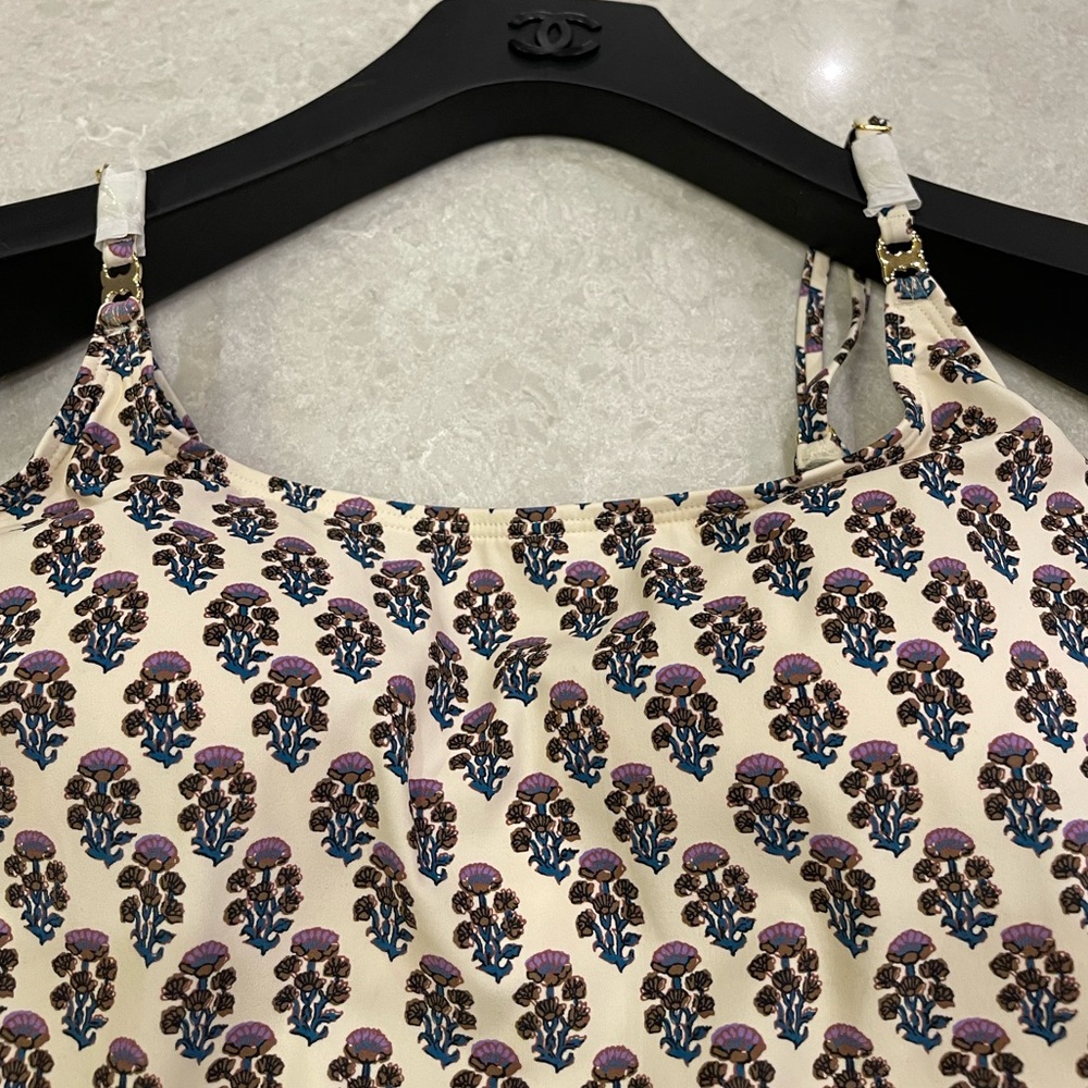 Tory Burch Floral Print One-Piece Swimsuit in Purple Bloom Size M - Picture 4 of 13